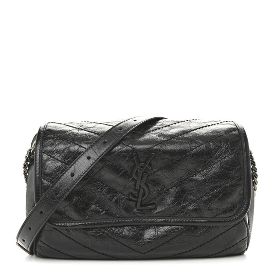 Crinkled Calfskin Matelasse Monogram Niki Body Bag Black