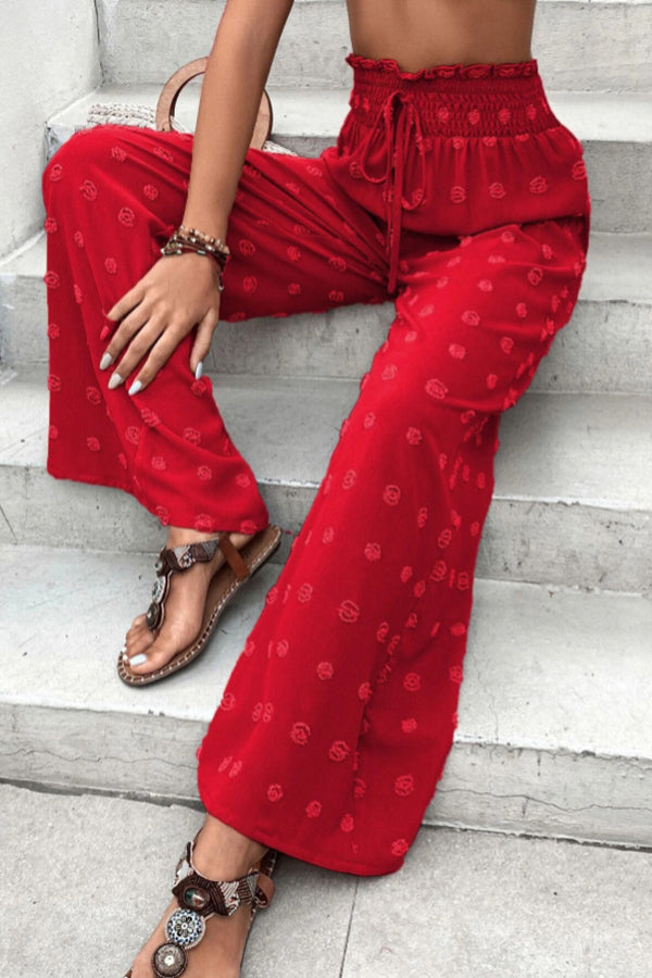 Pantalones casuales de cintura alta con pierna ancha y jacquard