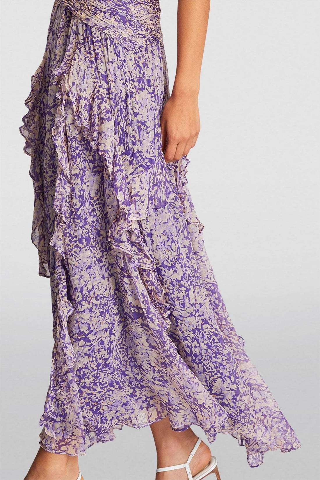 Vestido largo con volantes plisados y estampado Flo 