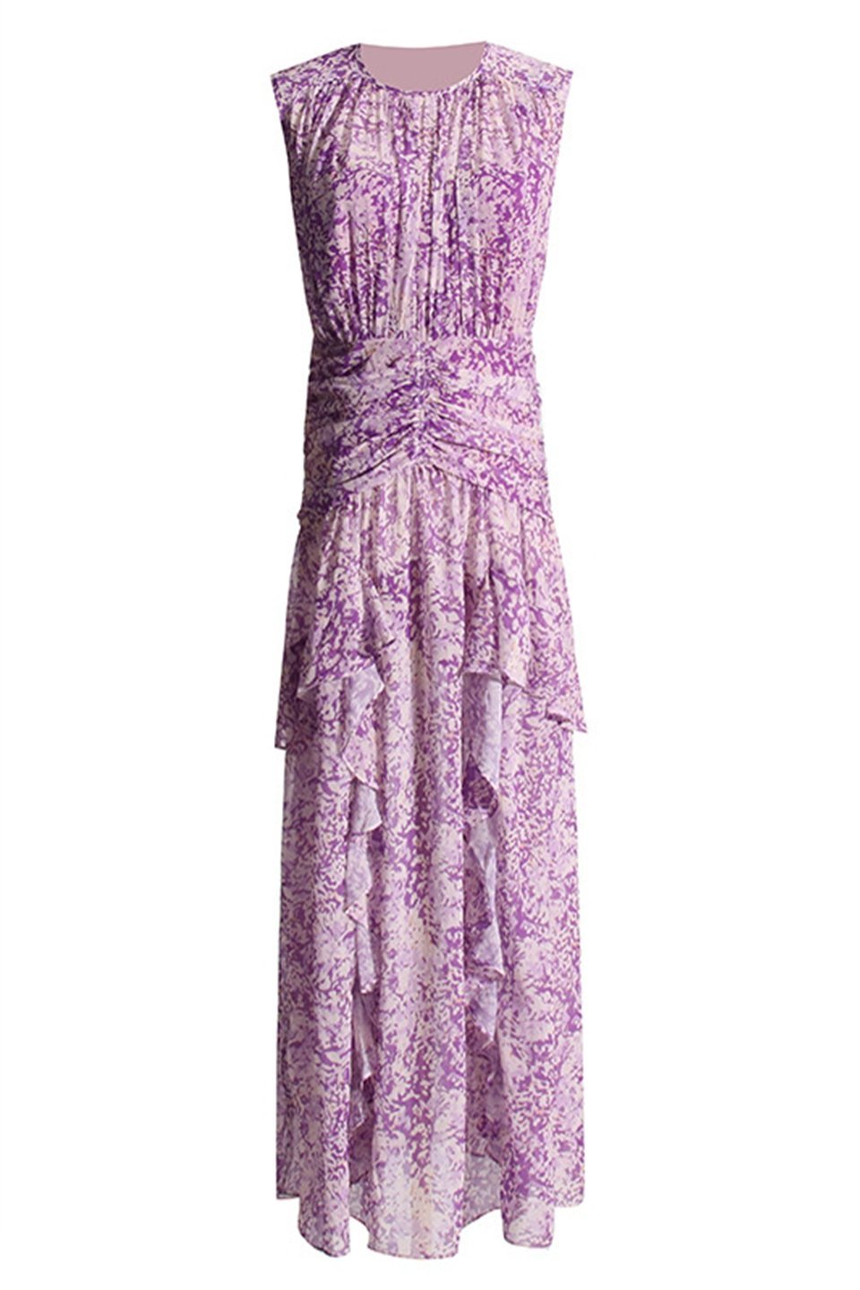 Vestido largo con volantes plisados y estampado Flo 