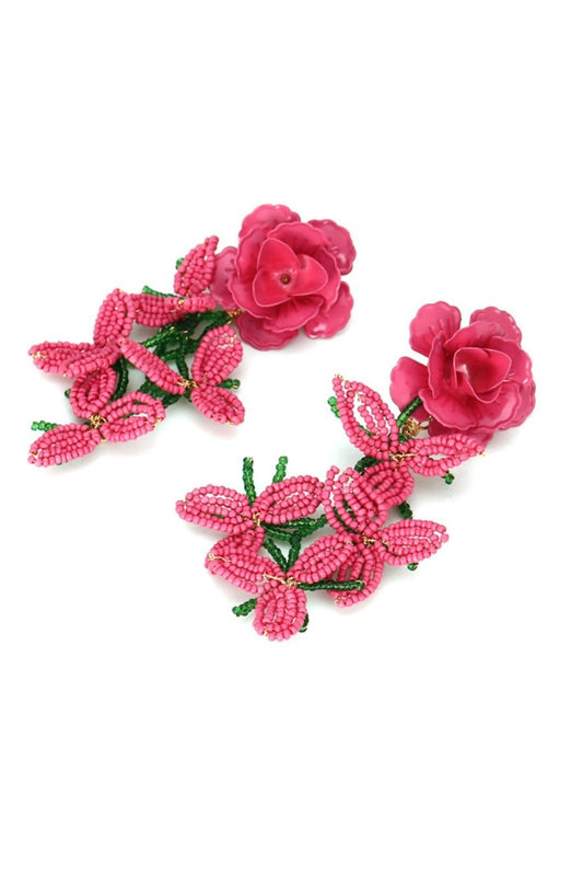 Pendientes de borlas con cuentas de pétalos florales 