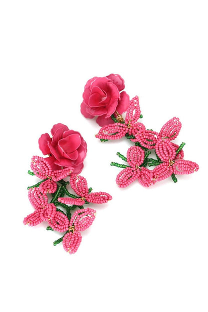 Pendientes de borlas con cuentas de pétalos florales 