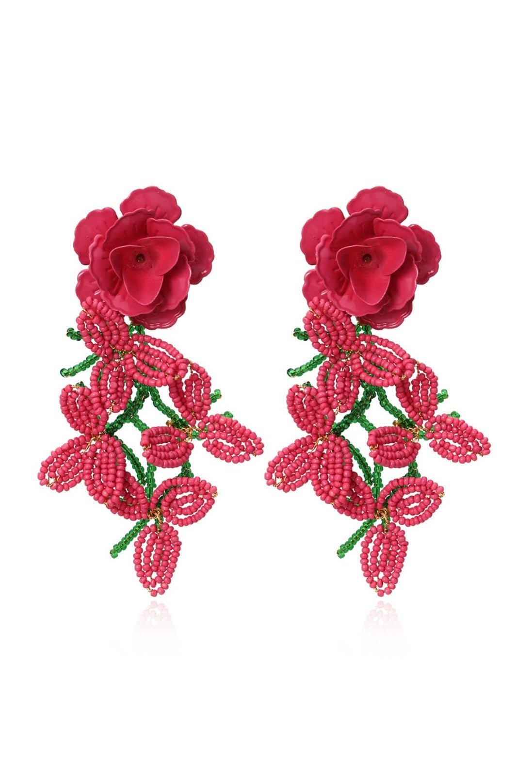 Pendientes de borlas con cuentas de pétalos florales 
