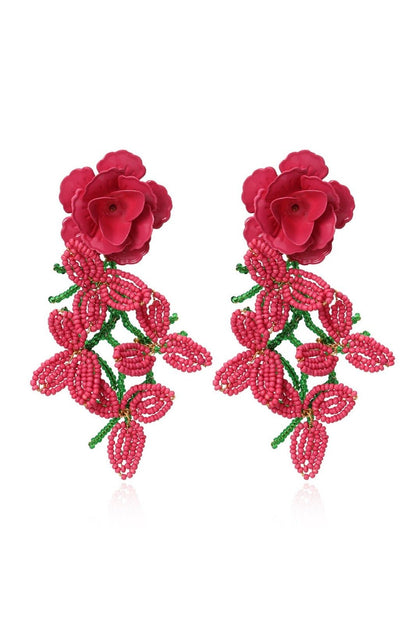Pendientes de borlas con cuentas de pétalos florales 