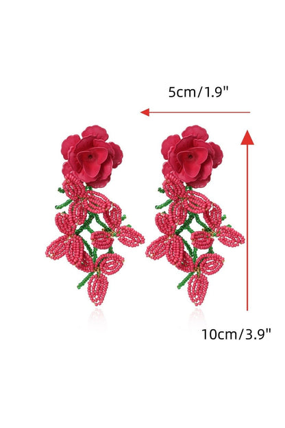 Pendientes de borlas con cuentas de pétalos florales 
