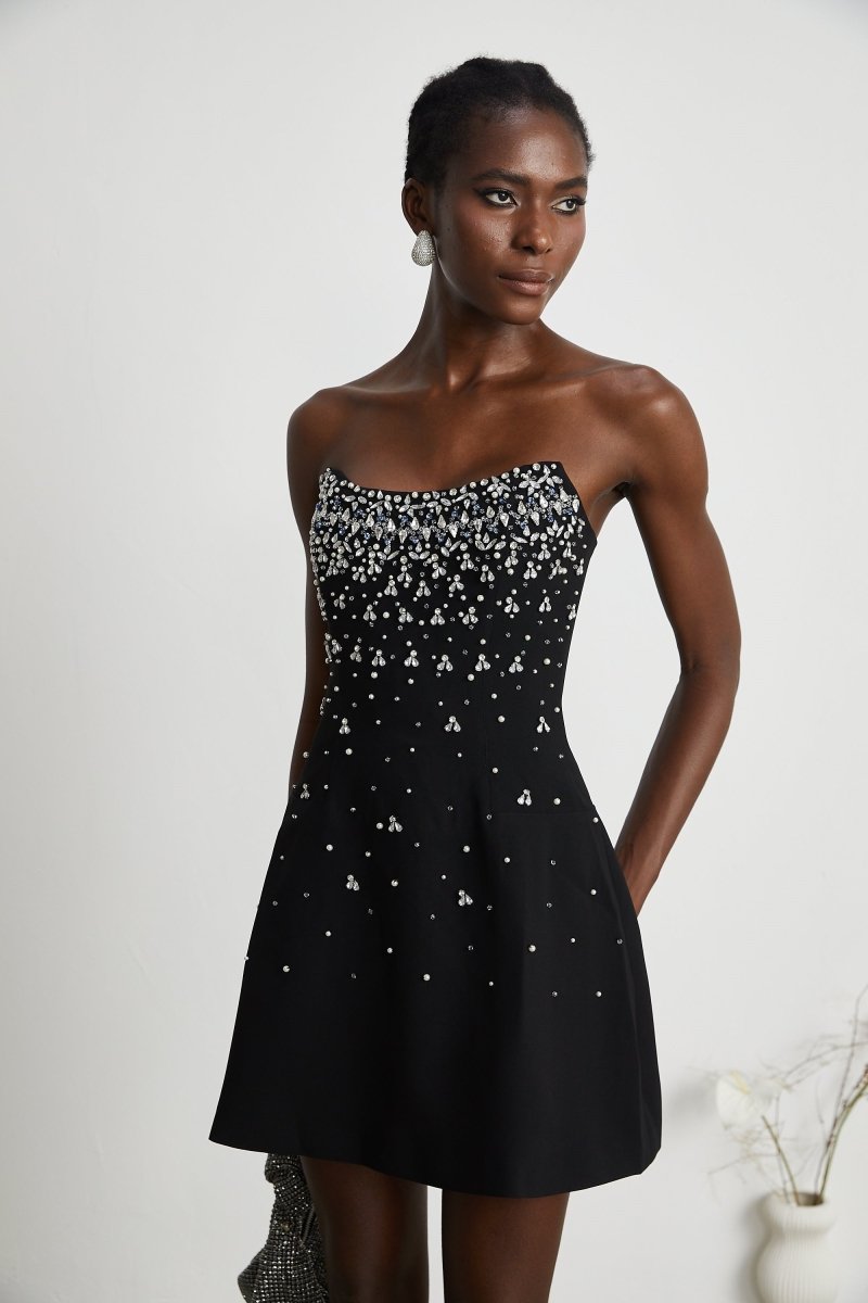 Vestido mini sin mangas con adornos de cristal de Frances 