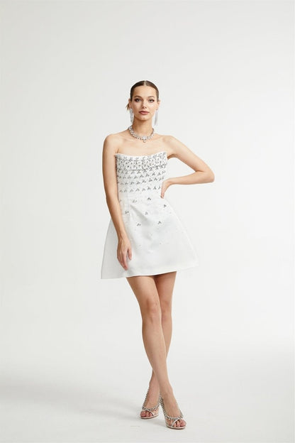 Vestido mini sin mangas con adornos de cristal de Frances 