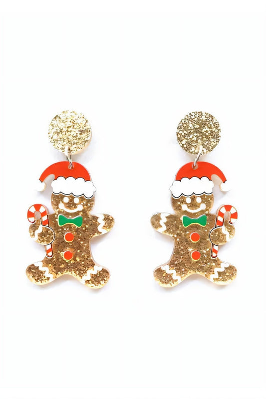 Pendientes colgantes de hombrecito de jengibre con brillantina 