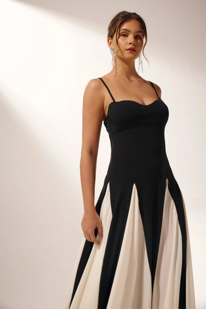 Vestido lencero largo con bloques de color Griselda 