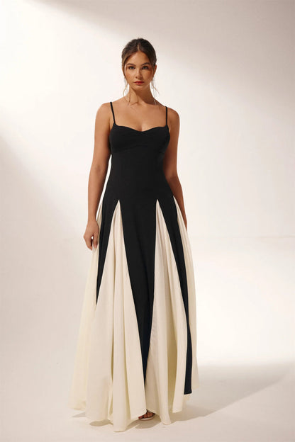 Vestido lencero largo con bloques de color Griselda 