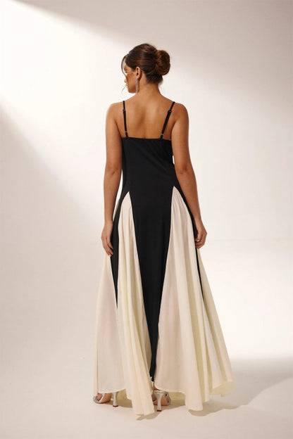 Vestido lencero largo con bloques de color Griselda 