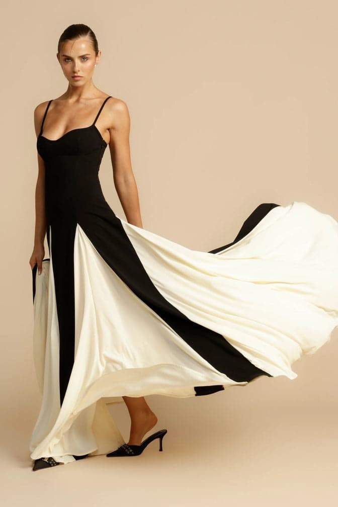 Vestido lencero largo con bloques de color Griselda 