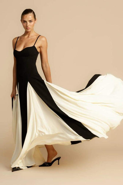 Vestido lencero largo con bloques de color Griselda 