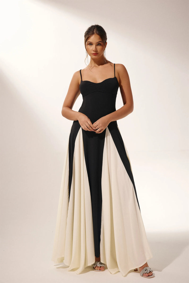Vestido lencero largo con bloques de color Griselda 