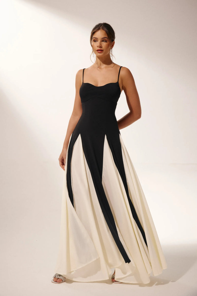 Vestido lencero largo con bloques de color Griselda 