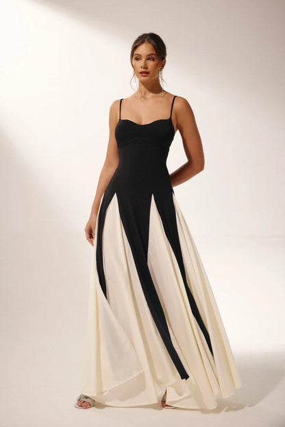 Vestido lencero largo con bloques de color Griselda 