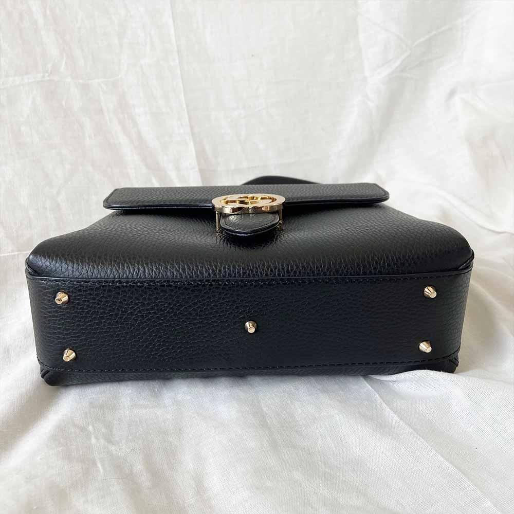 Gucci interlocking G black leather flap bag with goldtone hardware