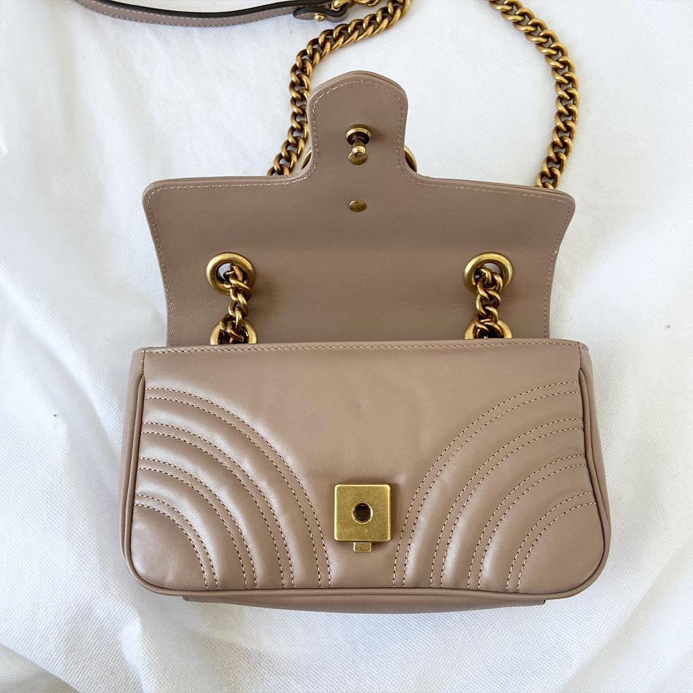 Gucci mini dusty pink GG marmont 2.0 shoulder bag matelasse