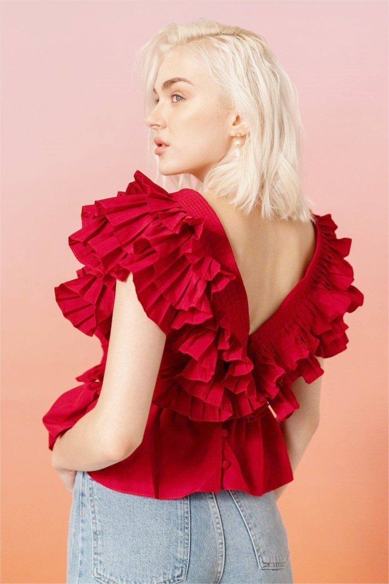 Blusa Helen con escote en V y volantes 