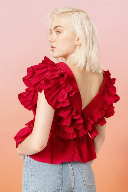 Blusa Helen con escote en V y volantes 