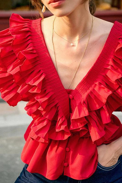 Blusa Helen con escote en V y volantes 