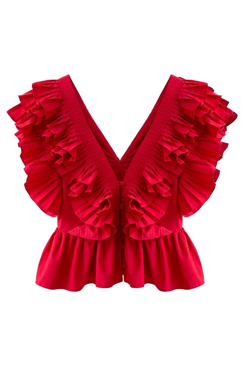 Blusa Helen con escote en V y volantes 