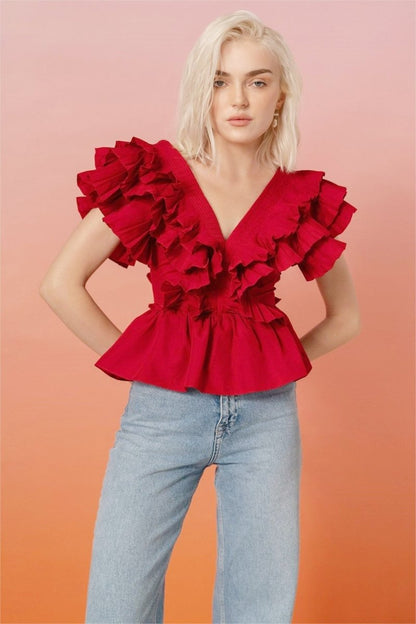 Blusa Helen con escote en V y volantes 