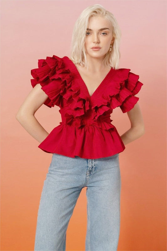 Blusa Helen con escote en V y volantes 