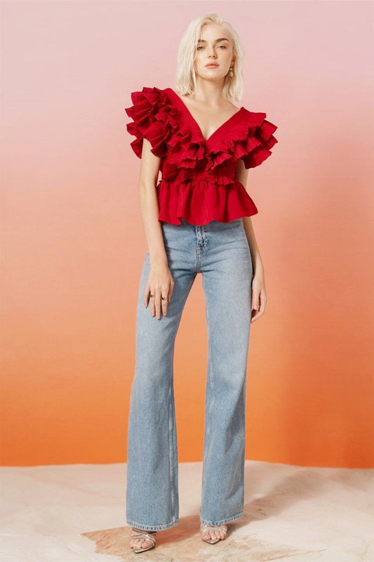 Blusa Helen con escote en V y volantes 