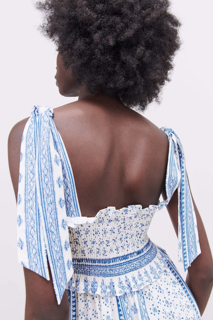 Vestido midi con tirantes fruncidos y estampado Helga 
