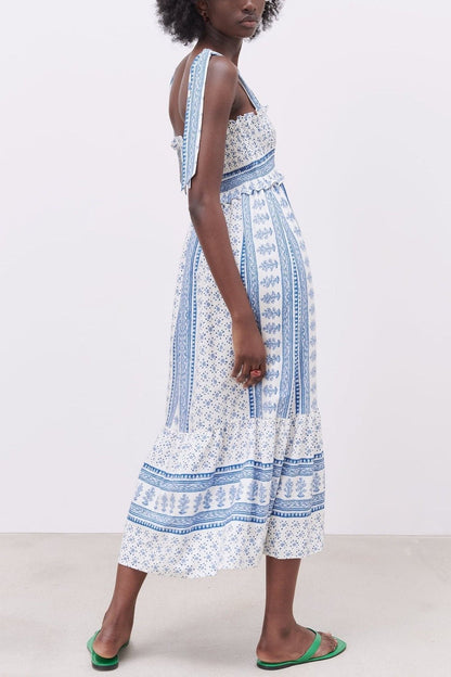 Vestido midi con tirantes fruncidos y estampado Helga 