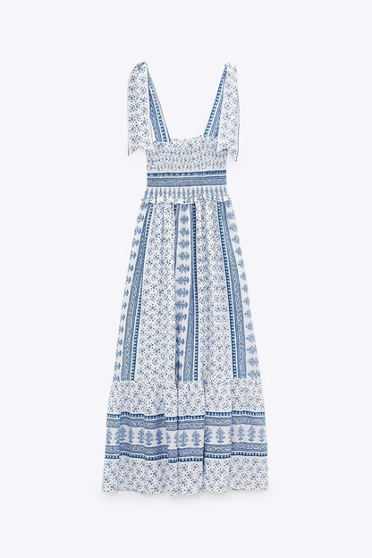 Vestido midi con tirantes fruncidos y estampado Helga 