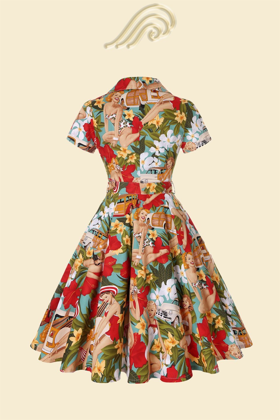 Vestido camisero de algodón con cinturón y estampado retro Helma 