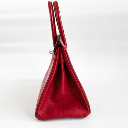 Hermes Birkin Rouge Red Vif Ostrich with Palladium Hardware