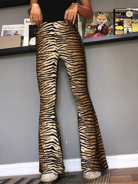 Leggings acampanados con estampado de leopardo y cintura alta para otoño e invierno 2025, pantalones ajustados sexis de moda para mujer, pantalones de club.