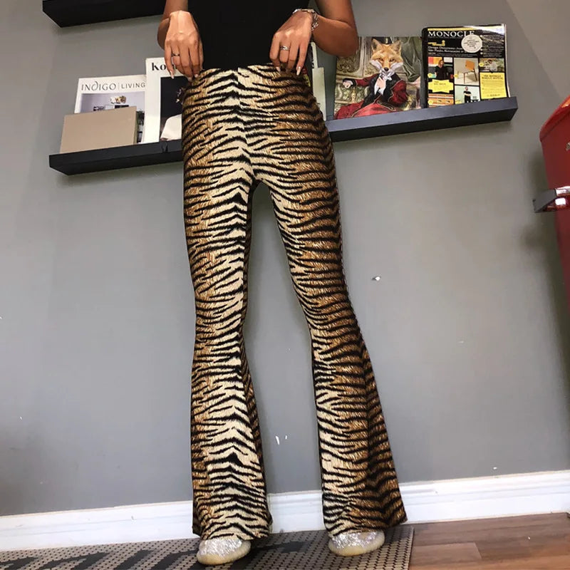 Leggings acampanados con estampado de leopardo y cintura alta para otoño e invierno 2025, pantalones ajustados sexis de moda para mujer, pantalones de club.