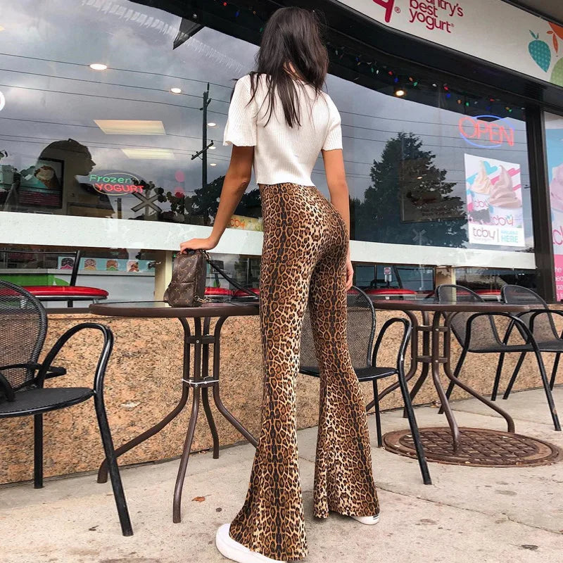 Leggings acampanados con estampado de leopardo y cintura alta para otoño e invierno 2025, pantalones ajustados sexis de moda para mujer, pantalones de club.