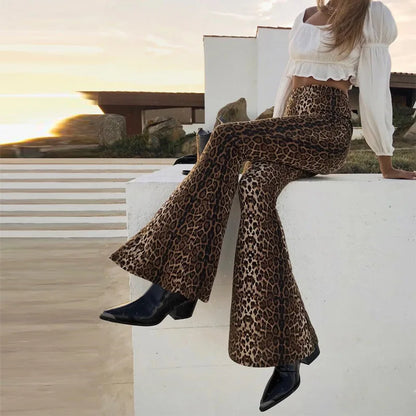 Leggings acampanados con estampado de leopardo y cintura alta para otoño e invierno 2025, pantalones ajustados sexis de moda para mujer, pantalones de club.