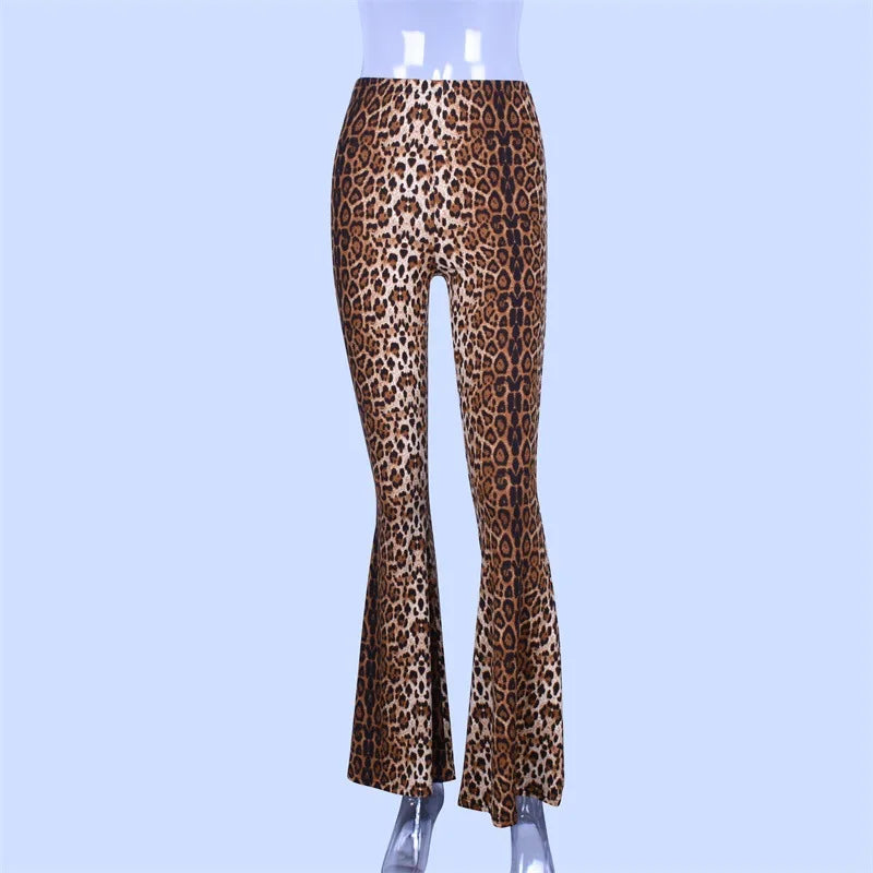 Leggings acampanados con estampado de leopardo y cintura alta para otoño e invierno 2025, pantalones ajustados sexis de moda para mujer, pantalones de club.