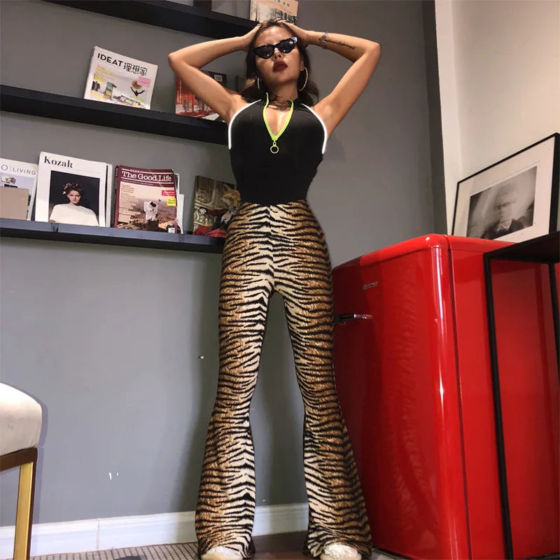 Leggings acampanados con estampado de leopardo y cintura alta para otoño e invierno 2025, pantalones ajustados sexis de moda para mujer, pantalones de club.