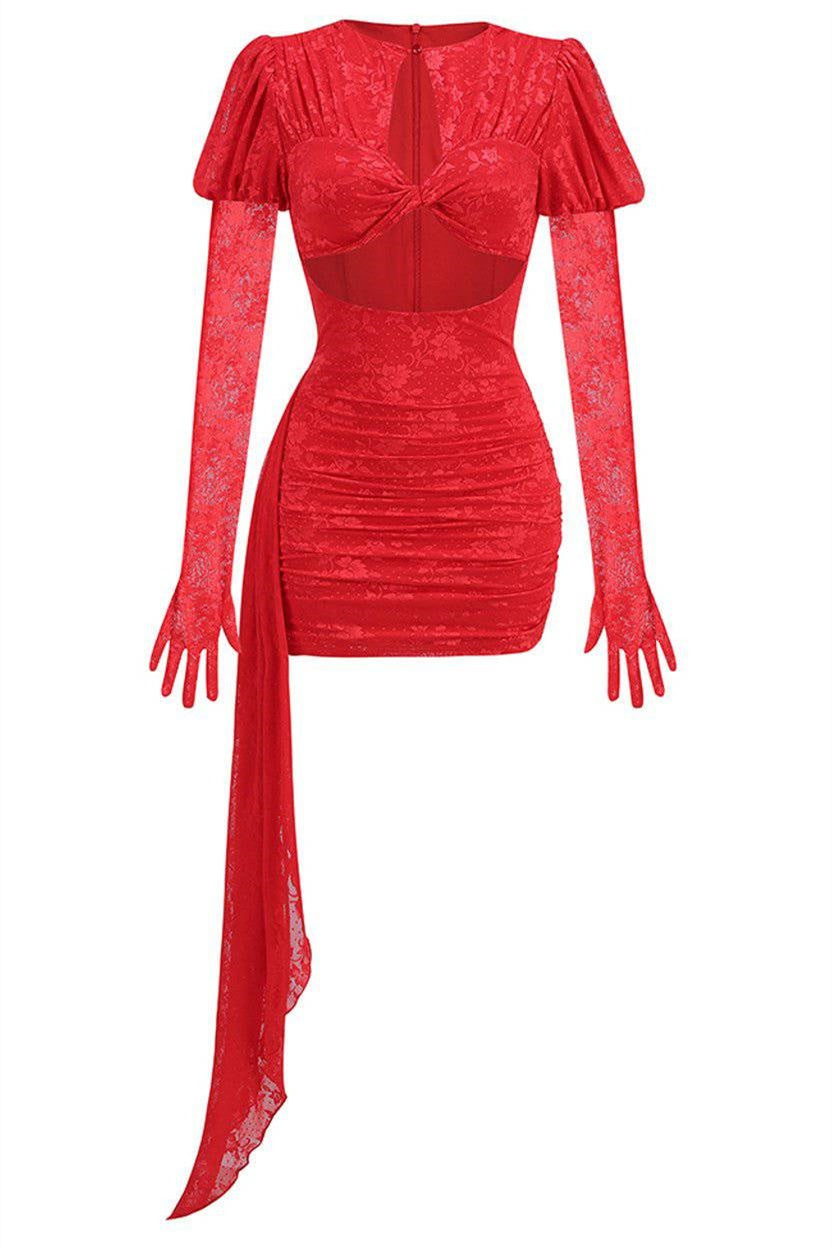 Vestido mini drapeado con aberturas y mangas largas Myra 