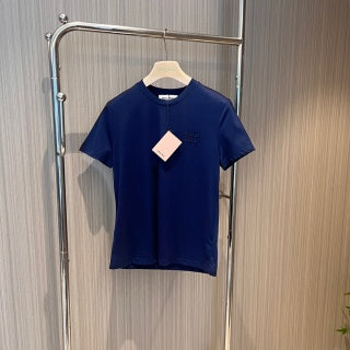 Miu Miu Letter Logo Patch Embroidered T-shirt Cotton