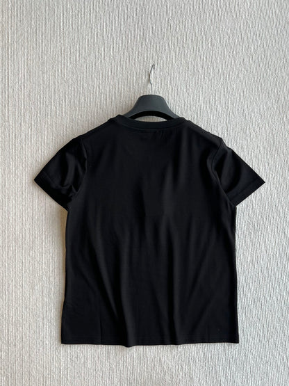 YSL 25 Letter Logo Short Sleeves T-shirt Black and White Cotton