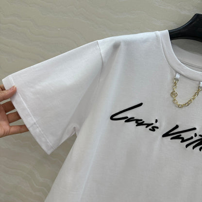 LV 25 Simple Generous T-shirt White Red Black Cotton