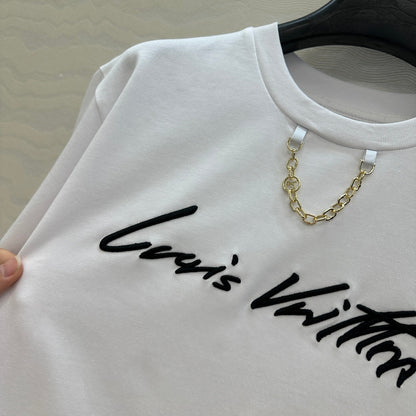 LV 25 Simple Generous T-shirt White Red Black Cotton