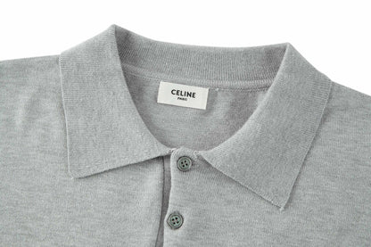 CELINE Embroidered Arc de Triomphe Knitted Polo Cotton