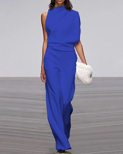 Ivory | Women's Wide Leg Jumpsuit Sleeveless Mock Neck Formal Outfit