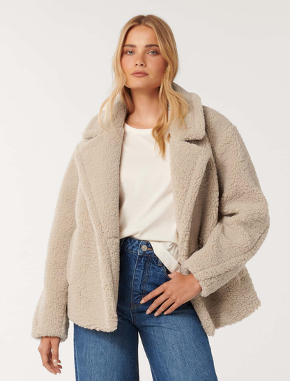 Lapel Long Sleeve Teddy Jacket
