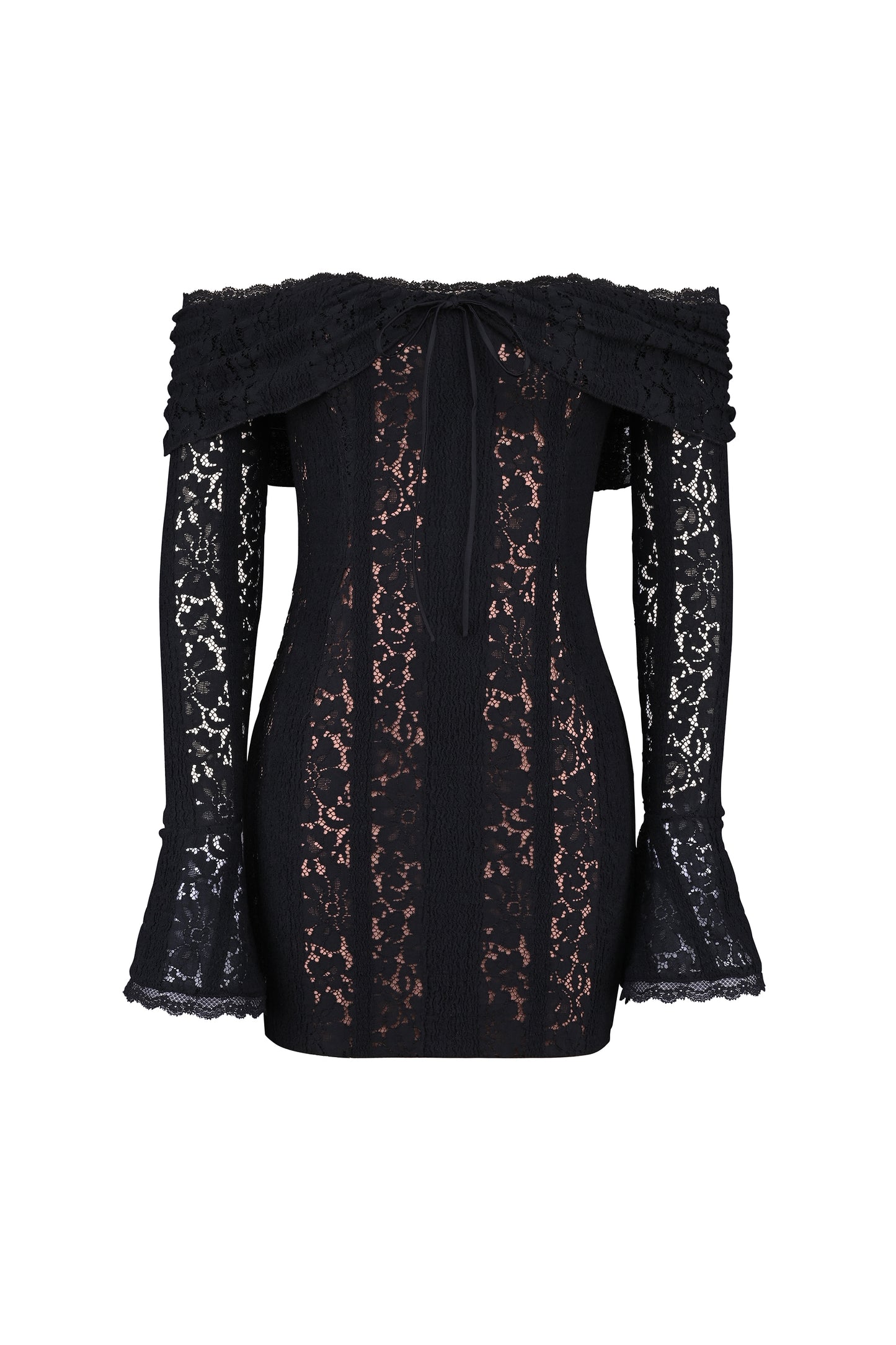 Vestido mini de encaje floral con hombros descubiertos de Emma 