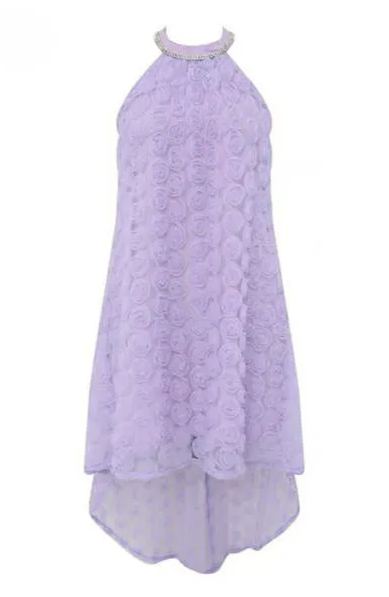 Michaelia Floral Applique Halter Mini Mesh Dress